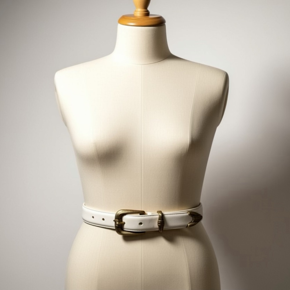 Vintage Leather Belt, Antiqued Silver Buckle & tip, southwestern style, white, S - Picture 8 of 9